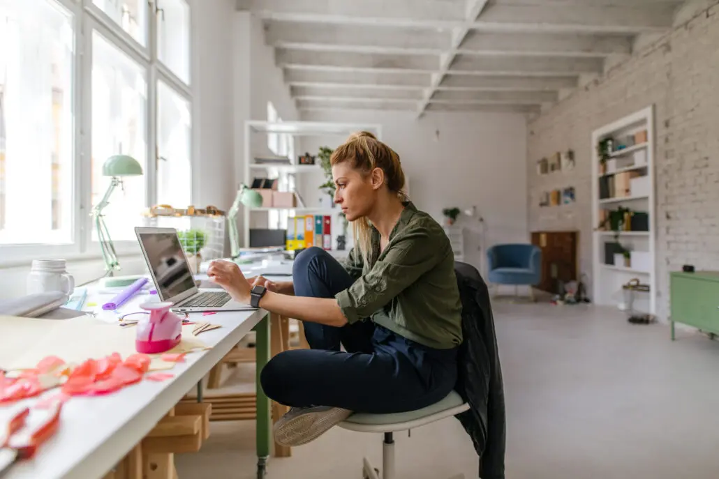 woman looking at computer