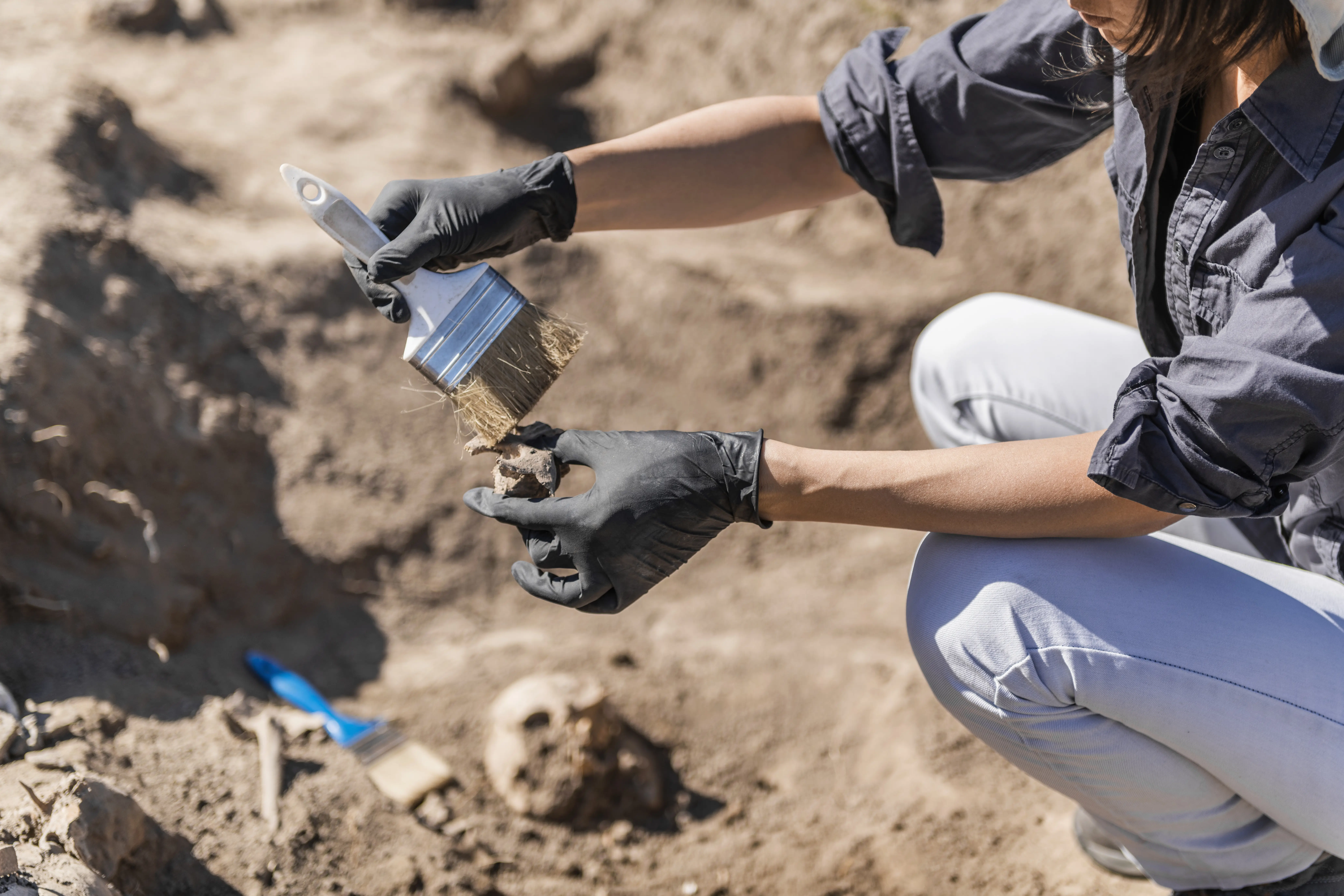 Archaeologist dusting off some bones