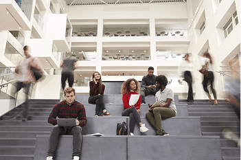 students on steps