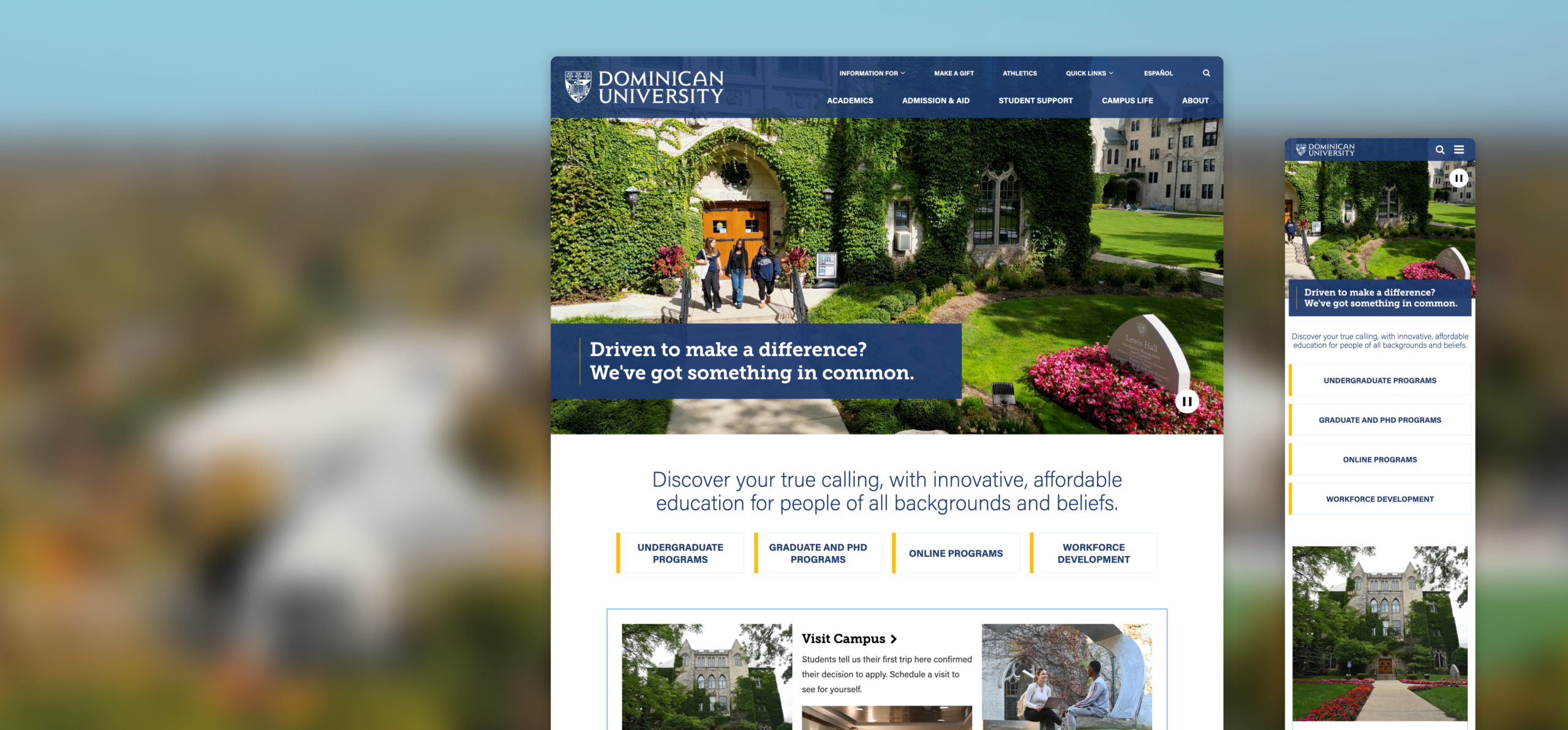 hero image featuring Dominican University screenshots