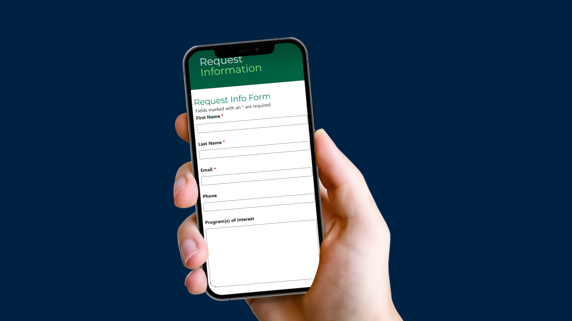 hand holding mobile device showing RFI form