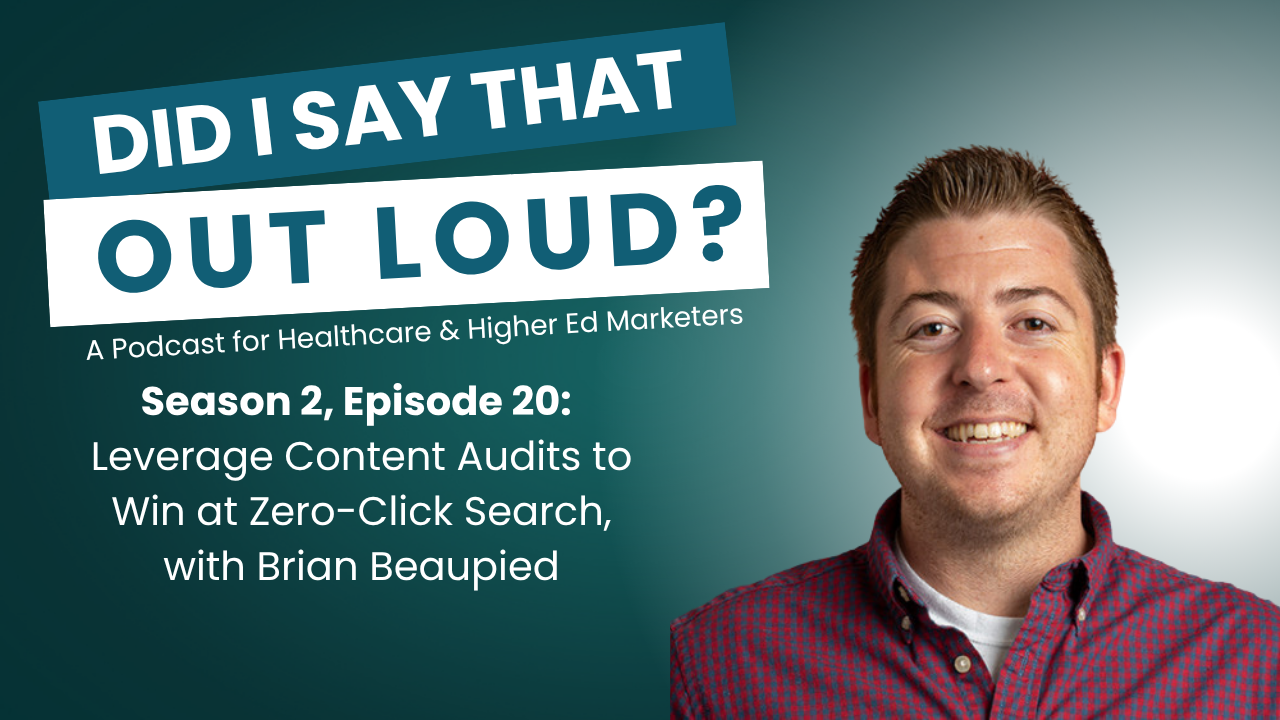 DISTOL logo. Head shot of Brian Beaupied. Text reads "S2, E20: Leverage Content Audits to Win at Zero-Click Search, with Brian Beaupied"