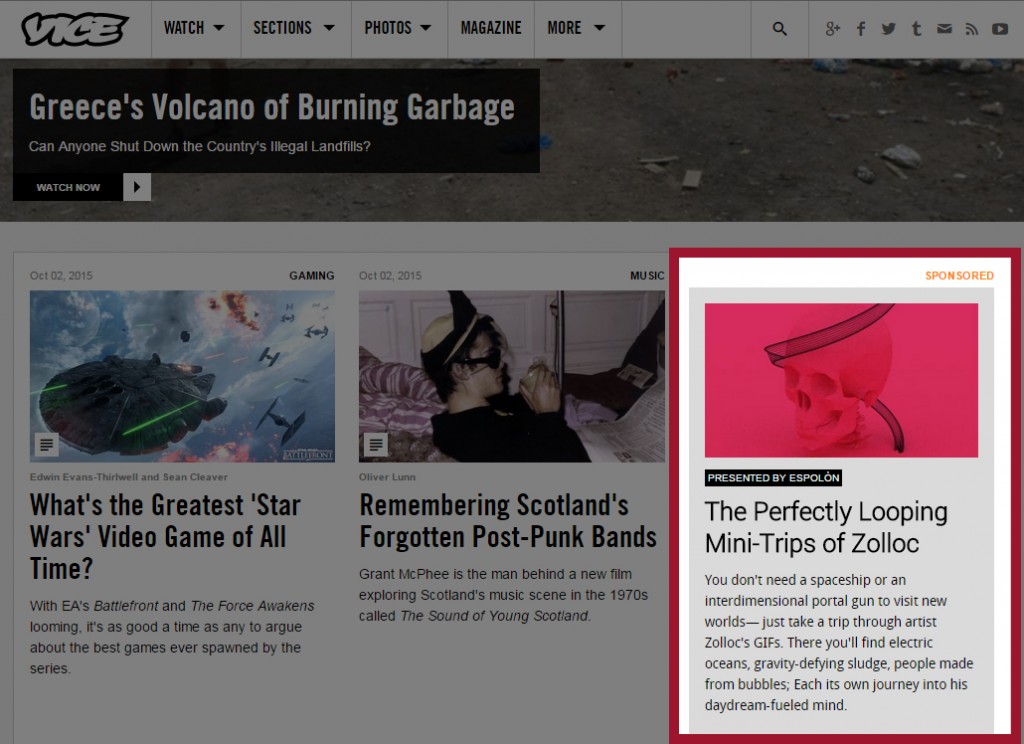 Image of a native ad on the Vice website.