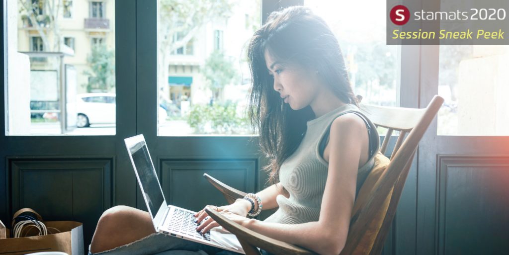 woman on computer assessing web content