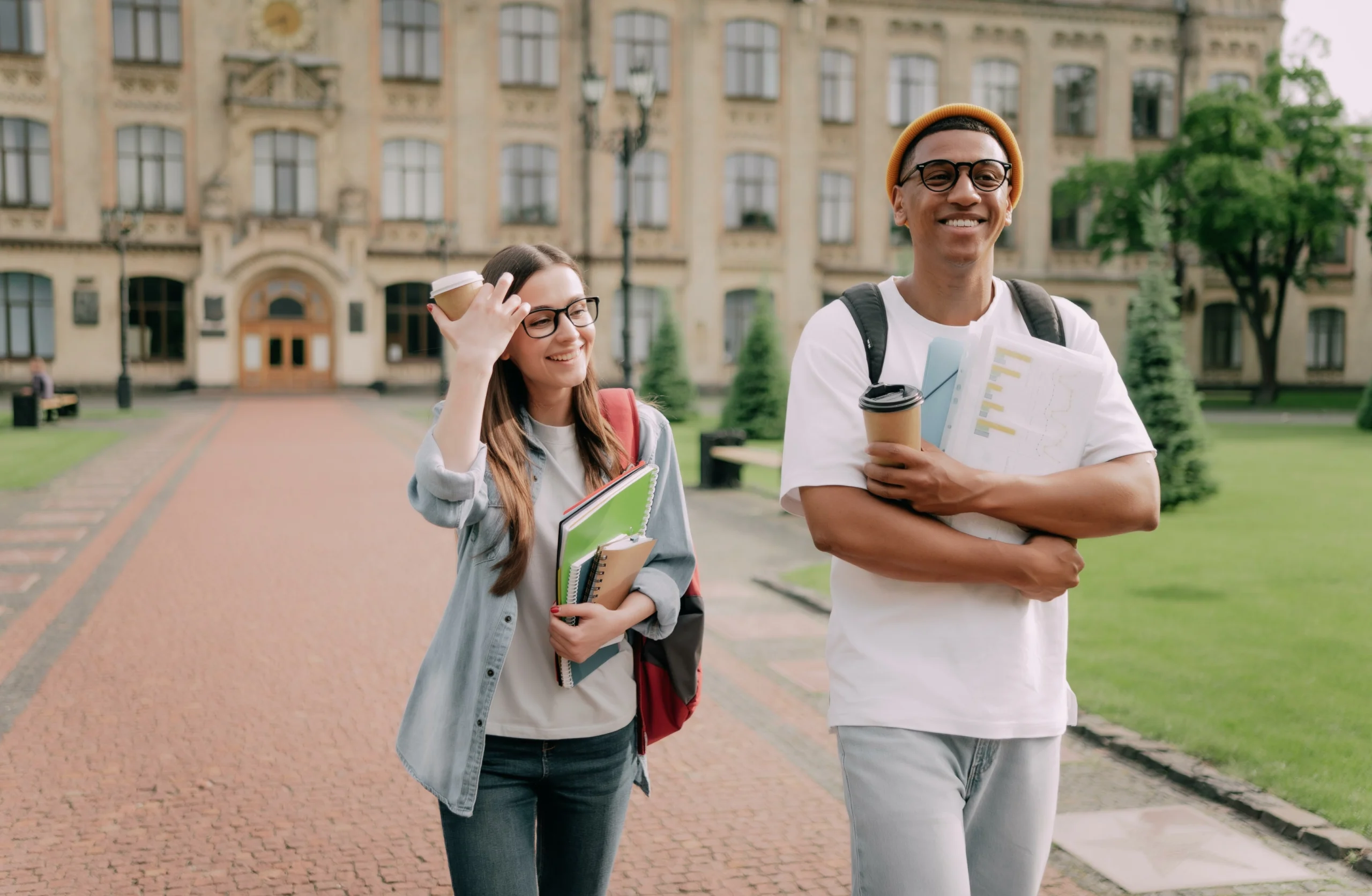 two college students walking on college campus