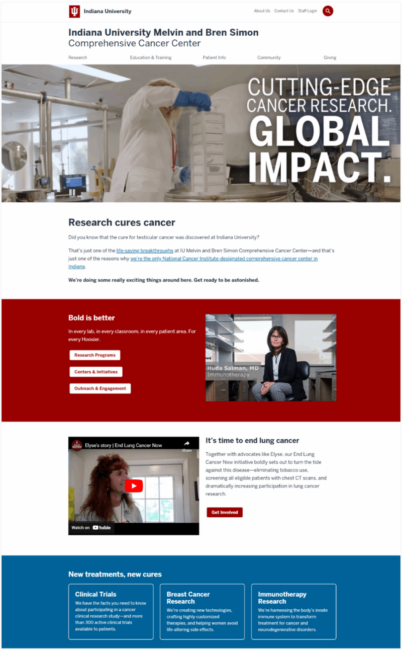 IU Simon cancer center website screenshot