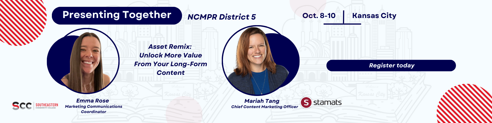 Graphic image of Emma Rose and Mariah Tang presenting together at NCMPR District 5 in Kansas City on October 8 through 10.
