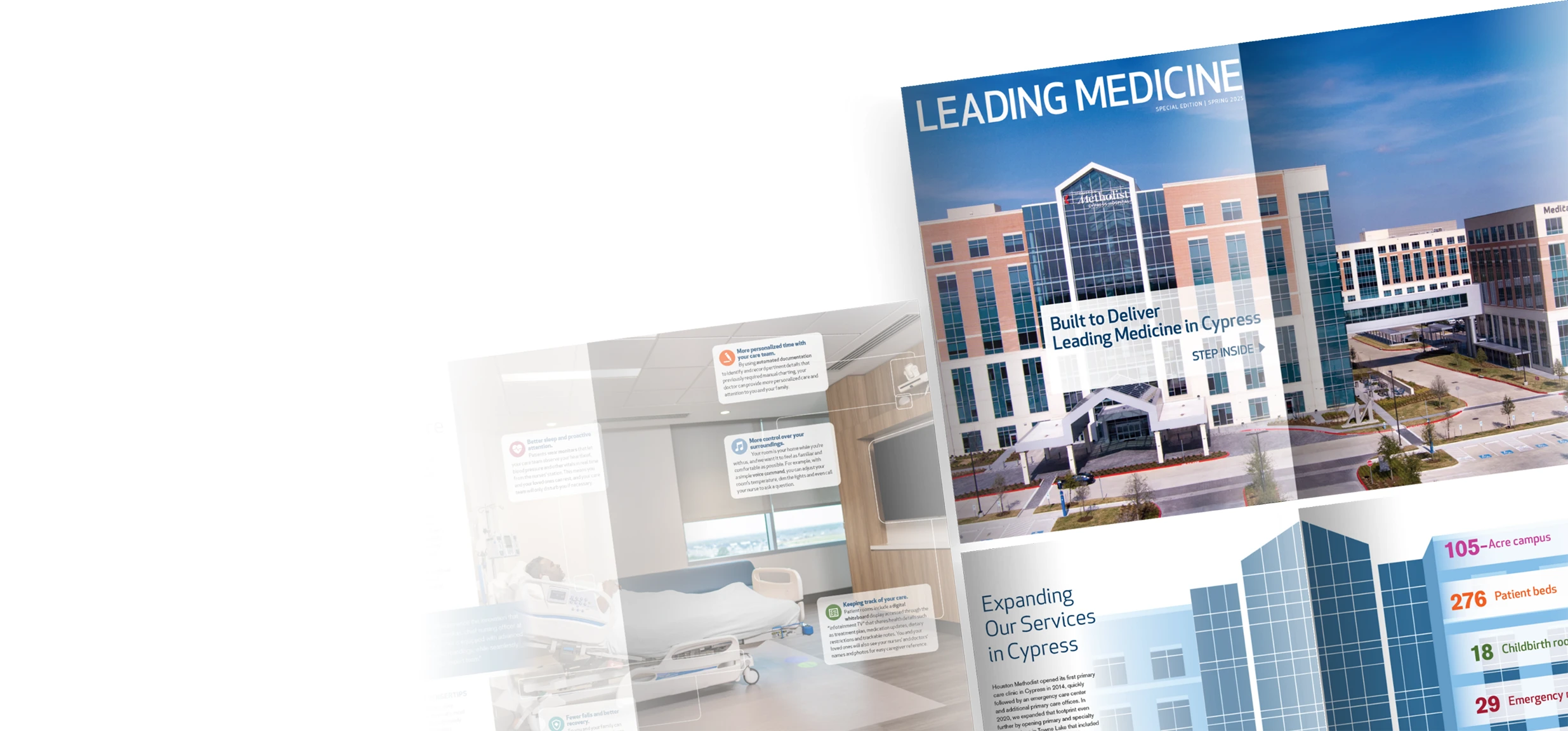 hero image for leading medicine showcasing a few spreads from publication