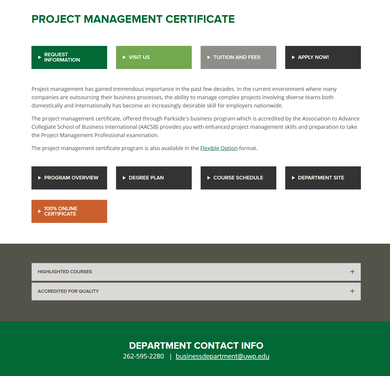 uw-parkside pm certificate page screenshot