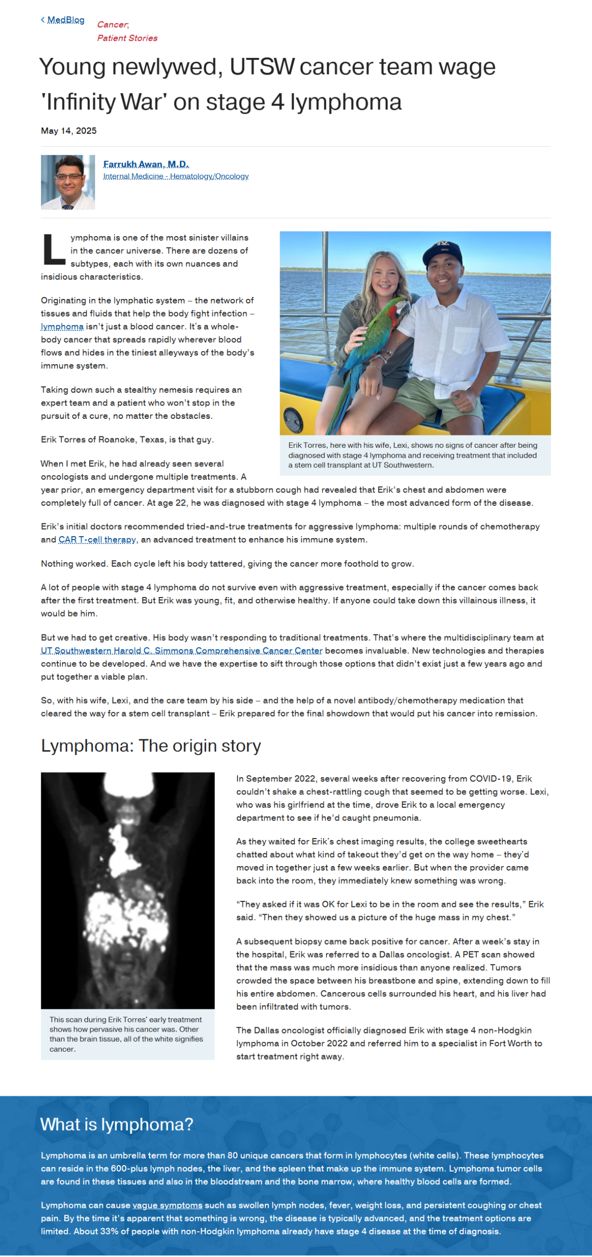 screenshot of UTSW blog story