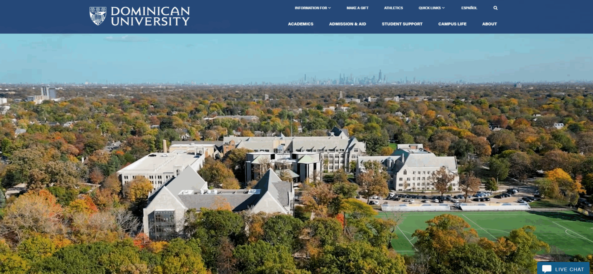 Dominican University website hero view