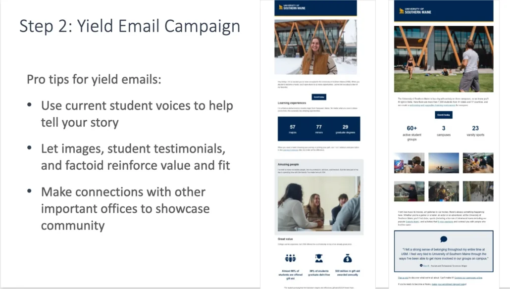 Graphic: Slide 20 - Don’t stop personalizing when you leave the inbox. Step 2: yield email campaign.